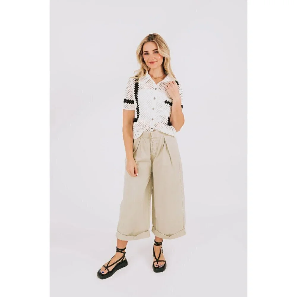 FREE PEOPLE After Love Roll Cuff Wide Leg Pants in Sandshell Size Medium - Picture 12 of 13
